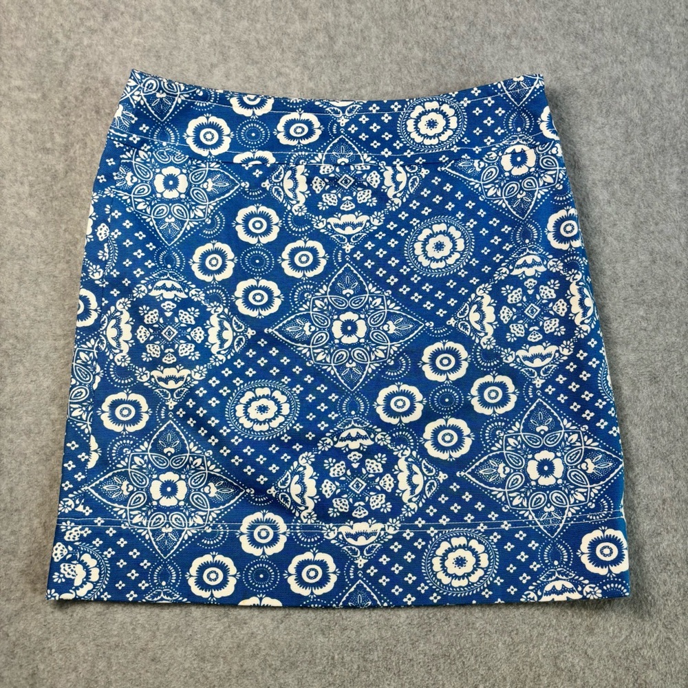Talbots Blue and White Bandana Lined Pencil Skirt Women's Size 6‎